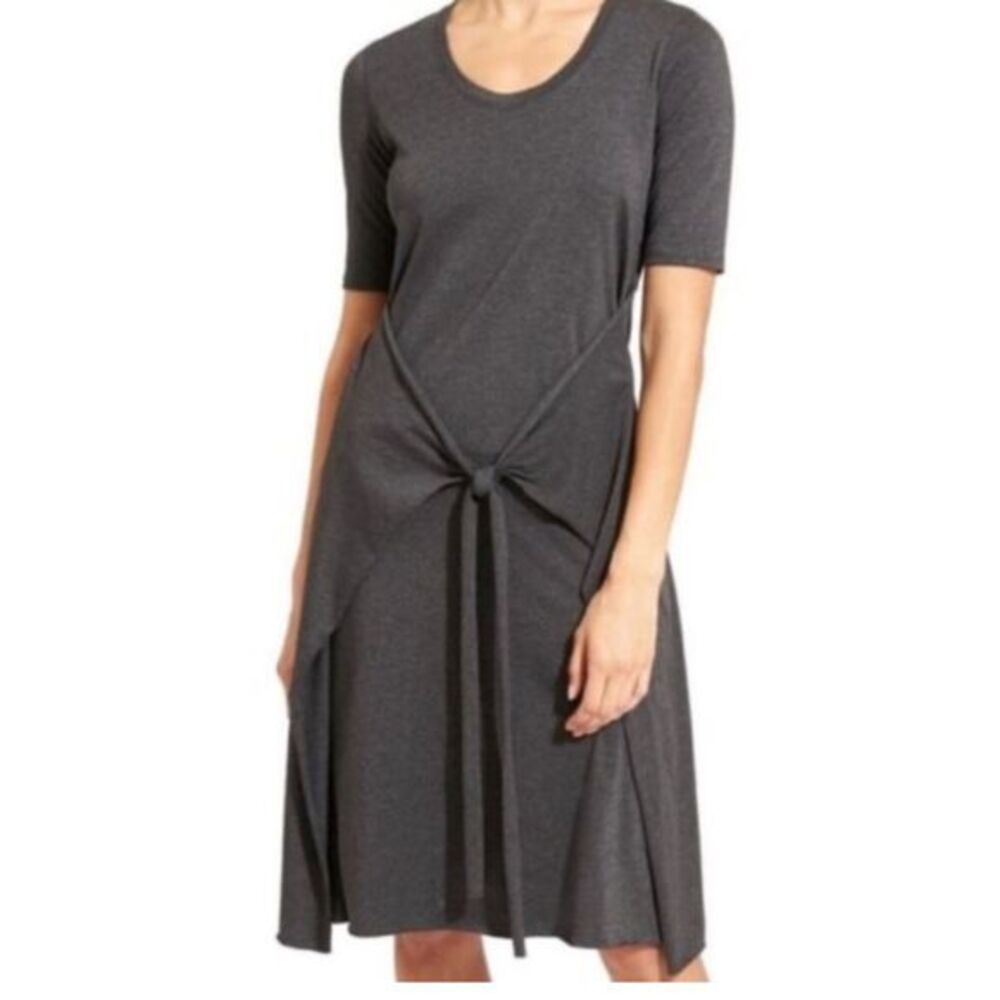 Athleta Gray T-Shirt Dress Tie‎ Waist Casual Athleisure Comfort Size S